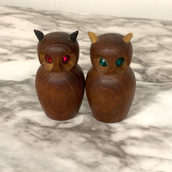 Vintage | Wood Owl Salt and Pepper Shaker Set
